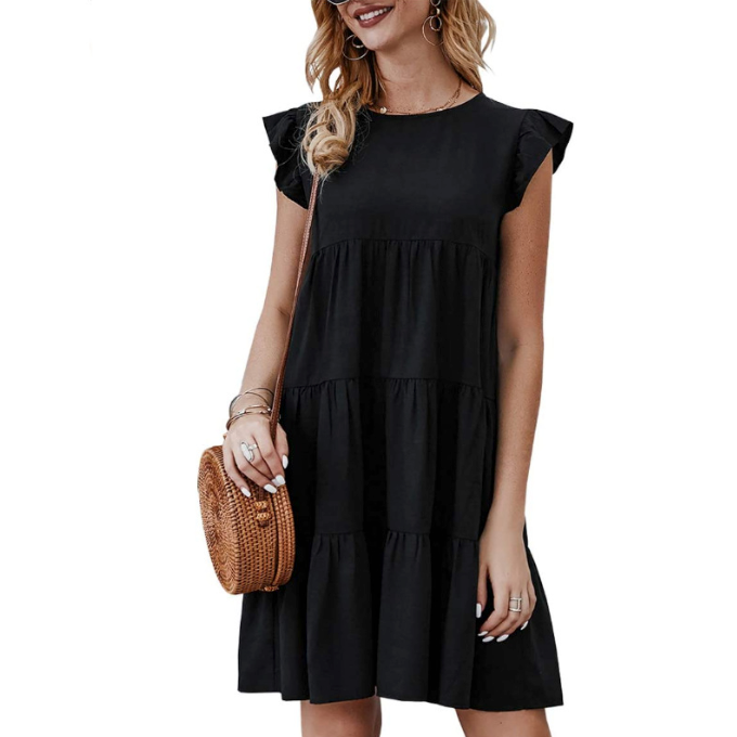 Womens Flowy Dress with Cap Sleeves