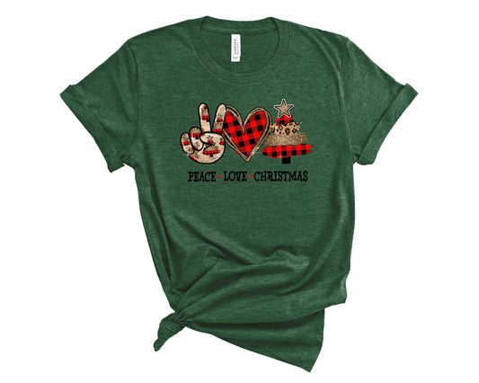 Peace Love Christmas Plaid - Graphic Tee