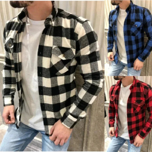 Mens Dual Pocket Long Sleeve Checkered Shirt