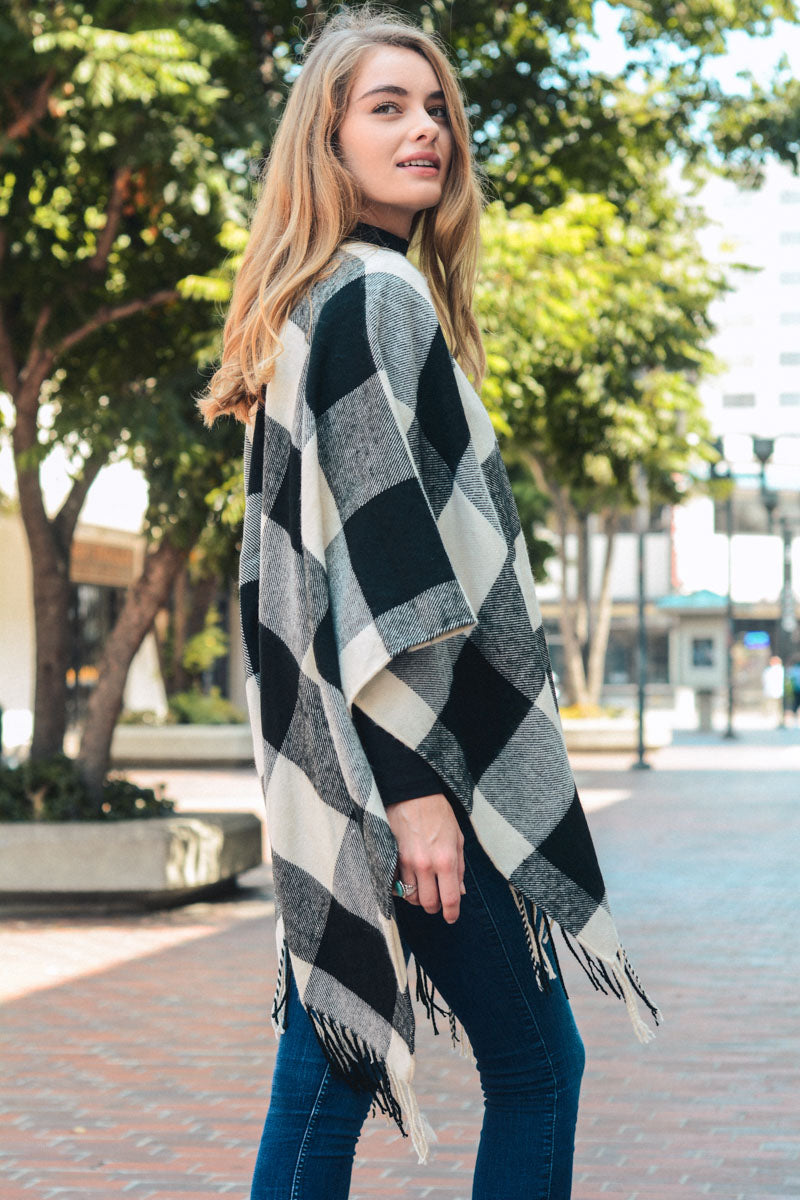 Classic Buffalo Check Tassel Ruana