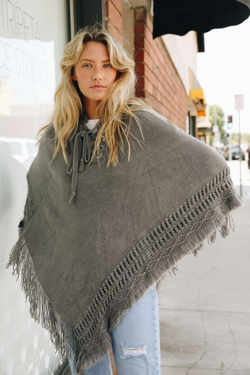 Classic Knit Hooded Poncho