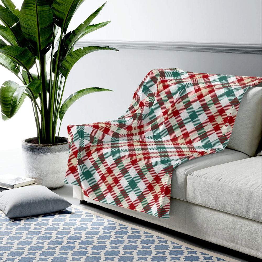 Red and Green Plaid Plush Blanket Throw