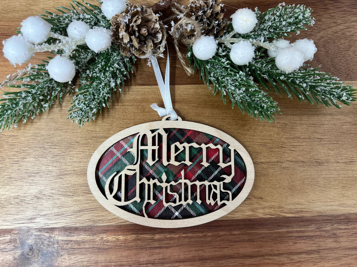 Merry Christmas Plaid Ornament