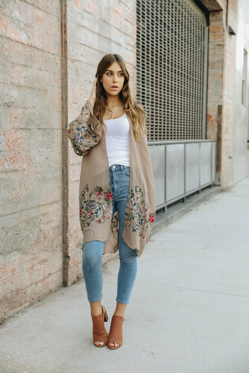 Long Floral Kimono Cardigan