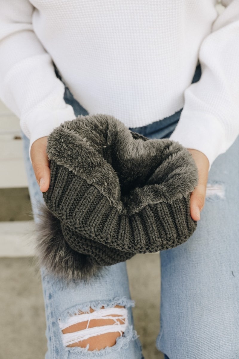 Pom Beanie with Faux Sherpa Lining