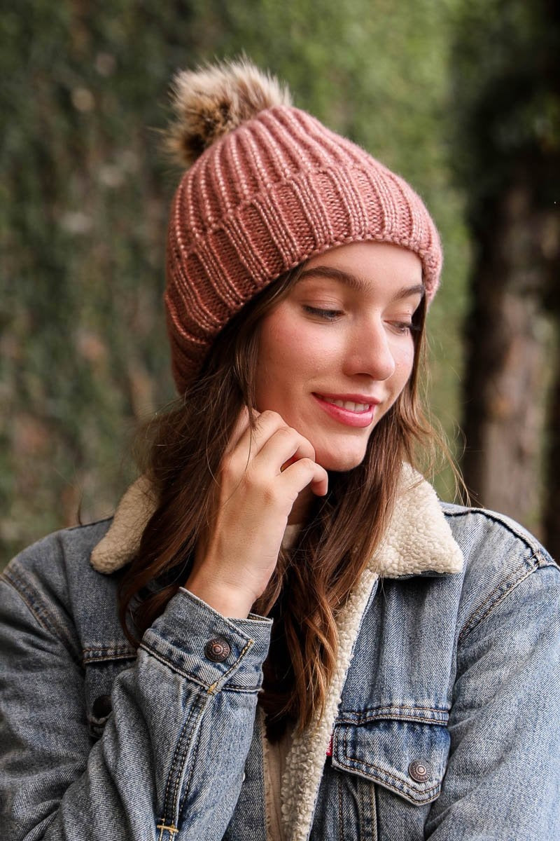 Soft Rib Knit Pom Beanie